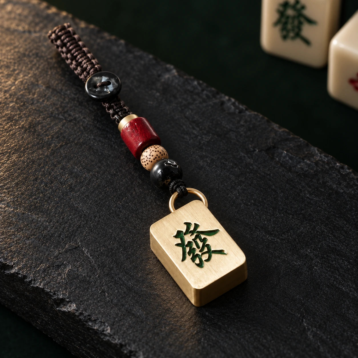 Mahjong Tile Charm · Green Dragon · detail view