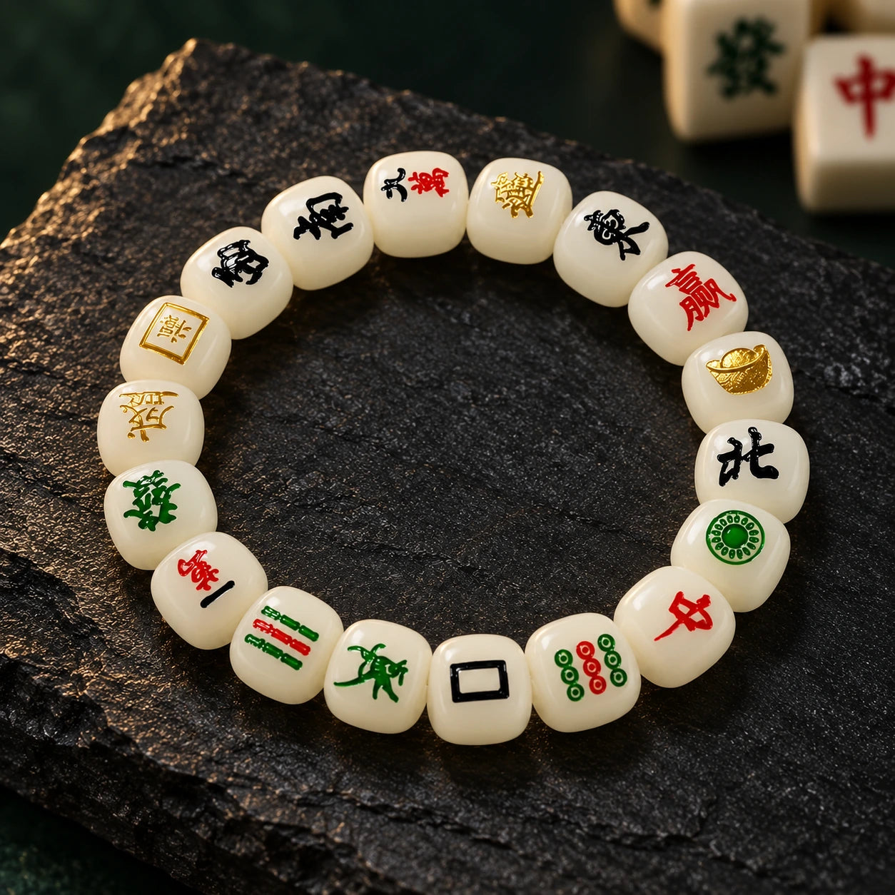 Mahjong Bead Bracelet · Ivory Mahjong beads · detail view
