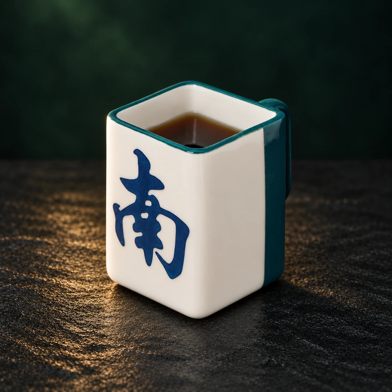 Mahjong Ritual Cup · South wind · AI styled product photograph
